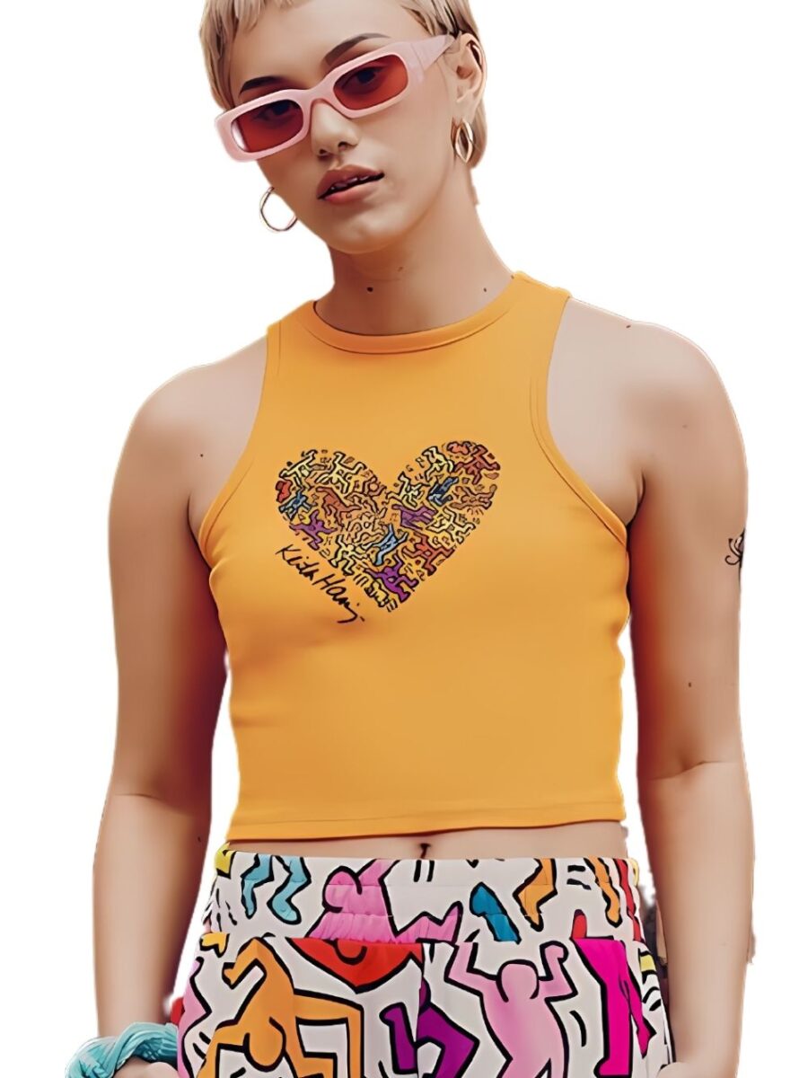 Keith Haring Orange Heart Crop T-Shirt For Woman